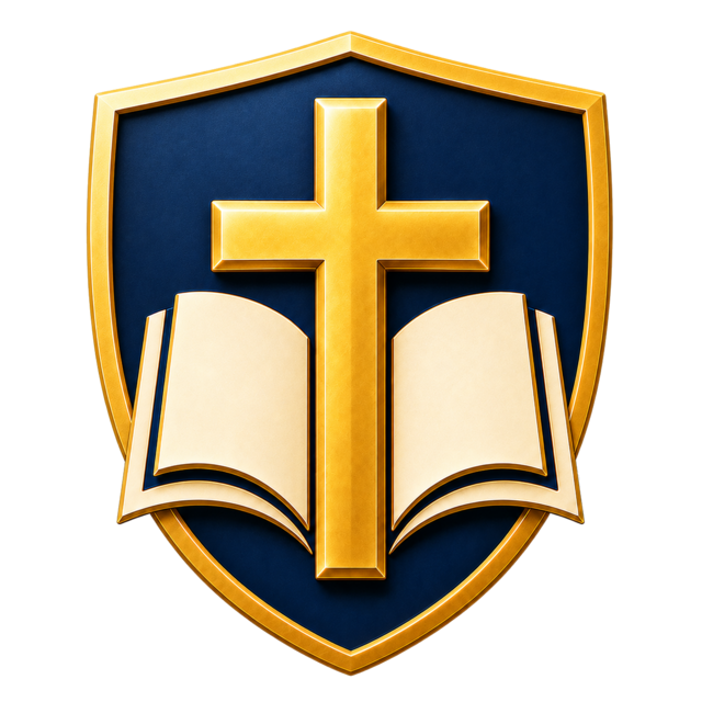 Standing on Scripture shield, cross, and Bible mark